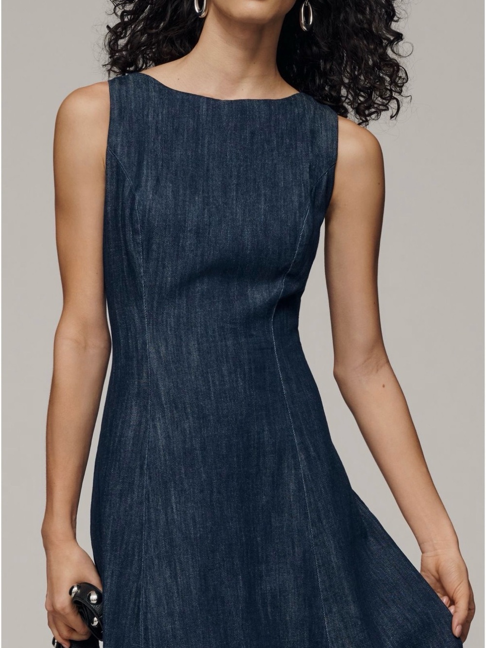 Anthropologie Boat Neck Denim Bubble Midi Dress NWT - Picture 2 of 5